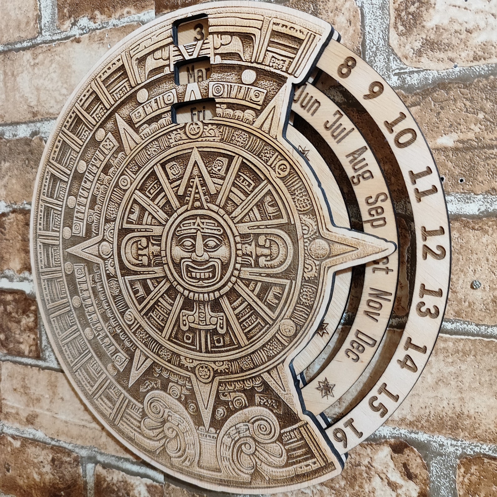 Laser Engraved Aztec Calendar: Perpetual Wood Desk or Wall Decor - Etsy