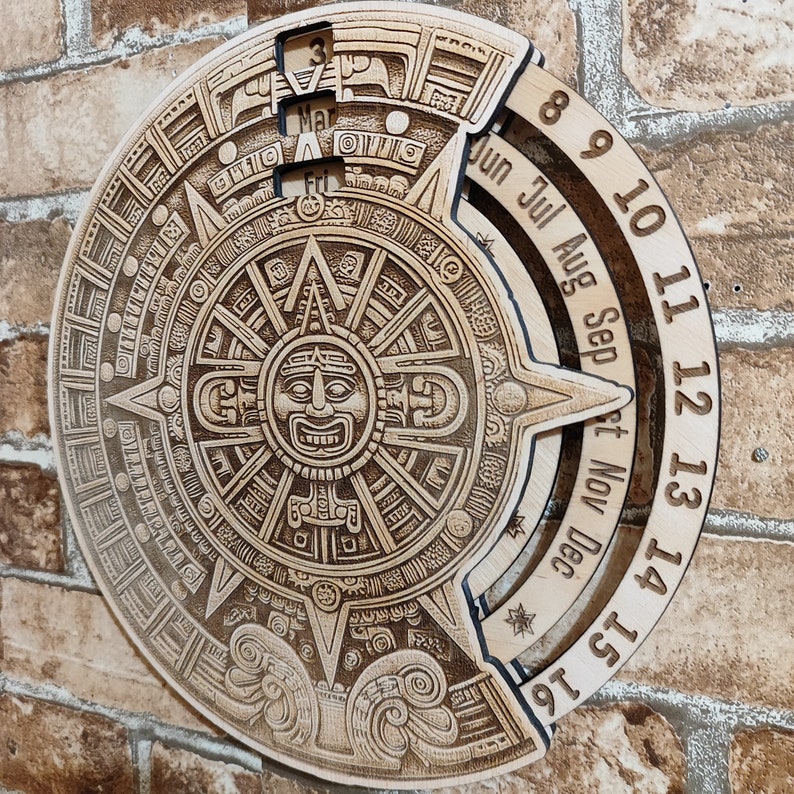 Aztec Calendar Engraved Pattern Laser Engraved Aztec Calendar: Perpetual Wood Desk or Wall Decor - Etsy