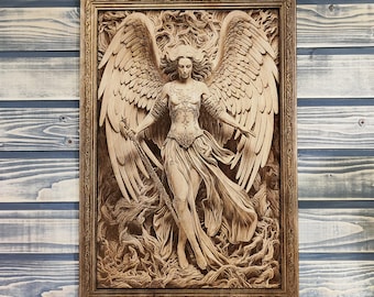 Angel, 3D Illusion Laser Engraving Wood Wall Art.