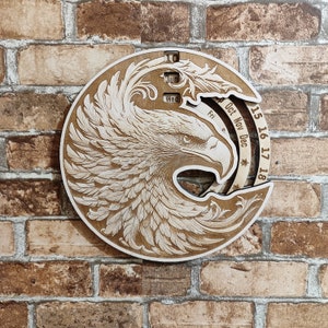 Bald Eagle Perpetual Calendar, Yearly Wall Calendar, 2025 Wall Calendar, 3D Illusion Wood Laser Engraving, Celestial Decor.