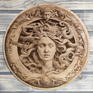 Medusa Gorgoneion, Greek Goddess , 3D Illusion, Greek Mythology Wood Laser Engraving Wall Sign.