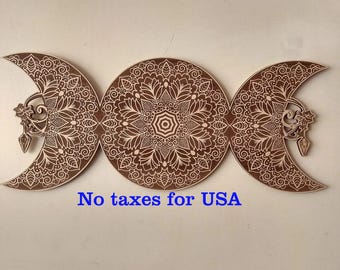 Decoración de pared de la Diosa de la Triple Luna de madera grabada con láser