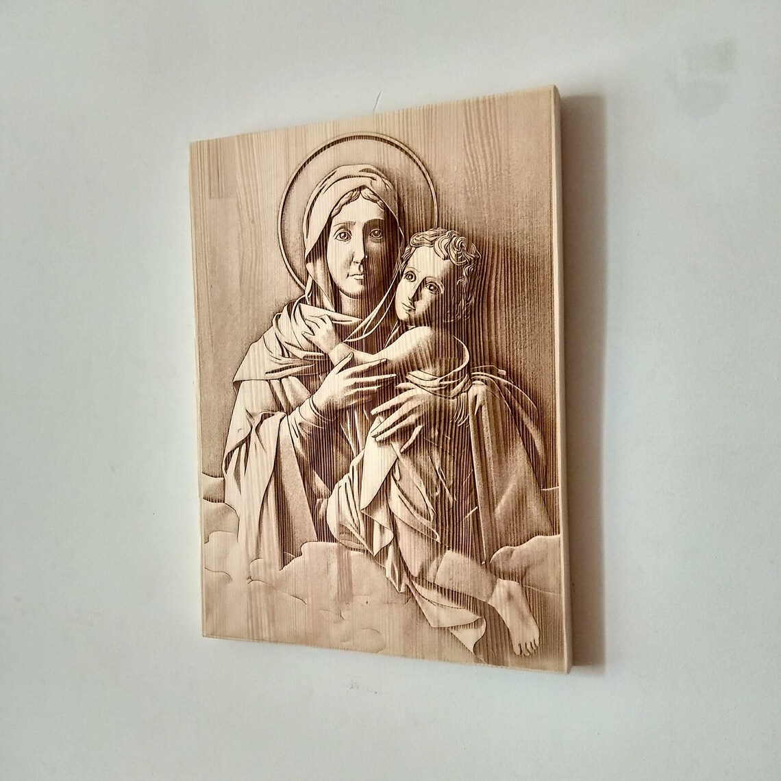 Virgin Mary Wood Wall Art Laser Engraving 3D Religious Wood - Etsy