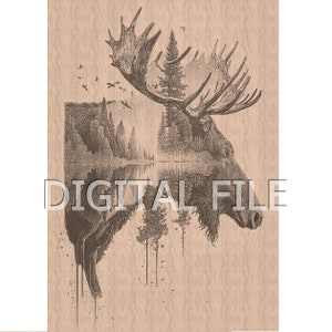 Laser Engraving Files, Moose Head, 3D Illusion, Wood Engraving, Glowforge Laser Ready.