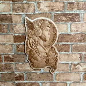 Walküre Nordische Mythologie Laser Gravur Wand-Dekor, Skandinavische Wikinger-Holz-Wand-Kunst.