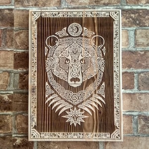 Wood Burning Celtic Bear Wall Art, Forest Lord, Norse Mythology Decor.