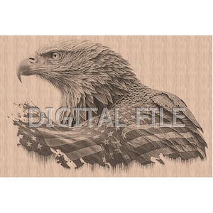 Arquivos de gravação a laser, águia, bandeira americana png, ilusão 3D, gravura em madeira, pronto para laser Glowforge.