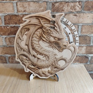 Dragon Perpetual Calendar, Yearly Wall Calendar, 2025 Wall Calendar, 3D Illusion Wood Laser Engraving, Celestial Decor.