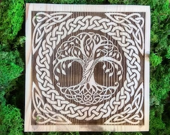 Wood Burned Yggdrasil the Tree of Life Wall Art, World Tree, Pagan Decor, Norse Mythology Wall Hanging.