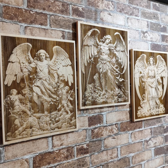 Wood Burning Archangel Triptych: Modern Christian Wall Art Set - Etsy