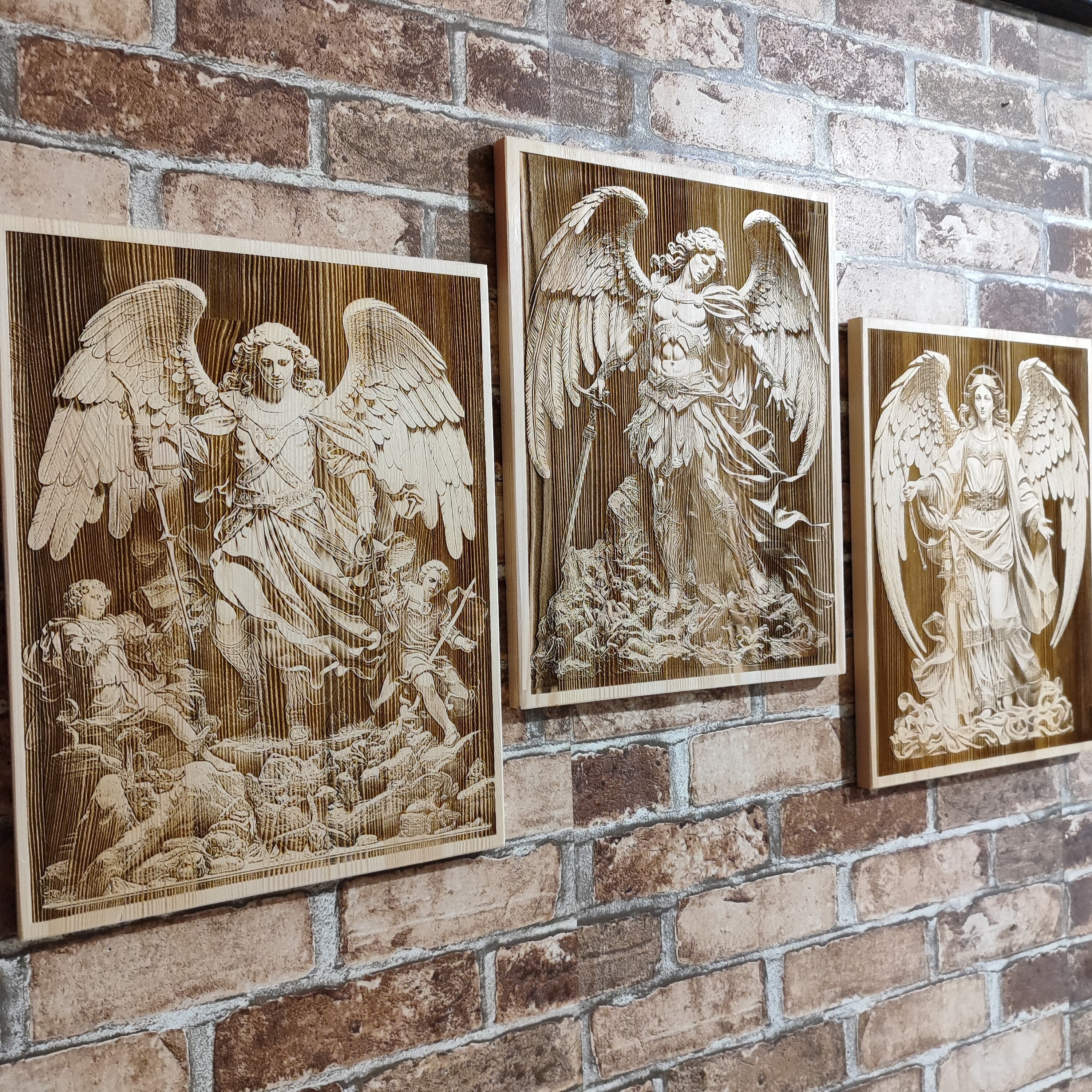 Wood Burning Archangel Triptych: Modern Christian Wall Art Set - Etsy