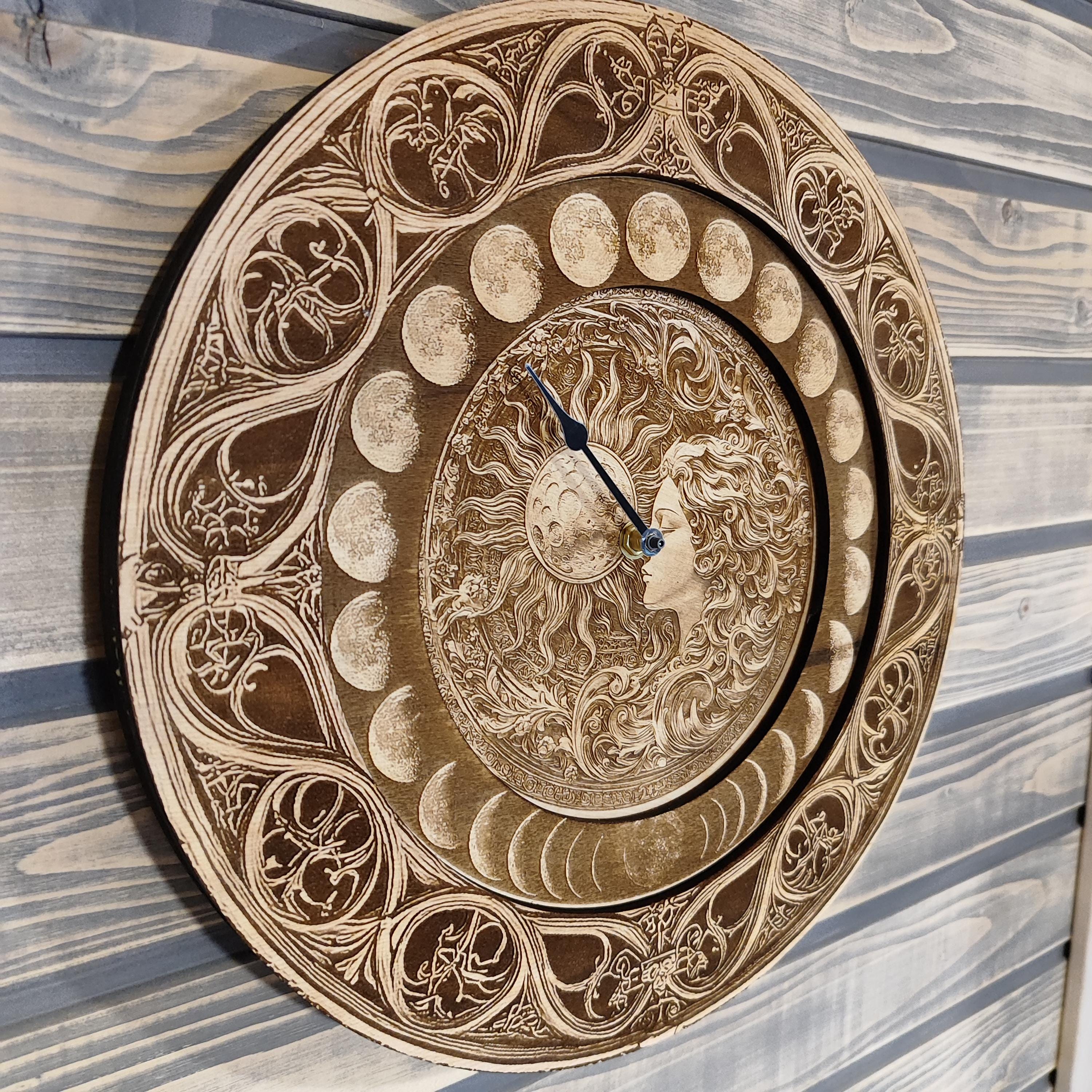 Wooden Moon Phase Clock: Lunar Wall & Desk Art - Etsy