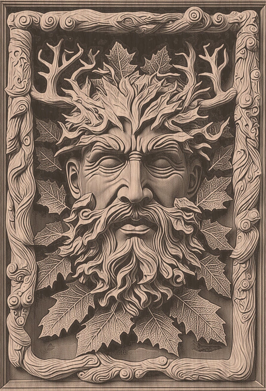 Laser Engraving Files, Green Man, Wood Spirit, 3D Illusion, Wood Engraving, Glowforge Laser Ready.
