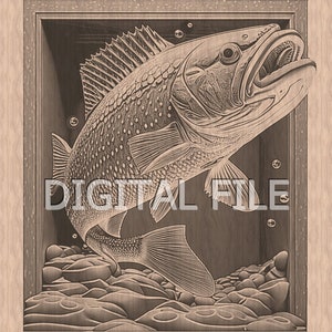 Lasergravur Dateien, Bass, Fisch, 3D Illusion, Holzgravur, Glowforge Laser Ready.