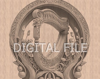 Laser Engraving Files, Harp, Irish Symbols, 3D Illusion, Wood Engraving, Glowforge Laser Ready.