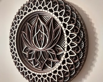 Lotus Flower Wooden Mandala Wall Art, 3D Layered Art, Mandala Wall Art, Spiritual Wall Decor.