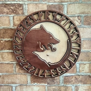 Odin&#39;s Wolves, Geri and Freki on Viking Shield, Viking Decor, Norse Mythology Wall Art.