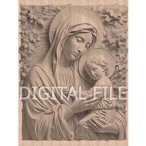 File per incisione laser, Vergine Maria png, Illusione 3D, Incisione su legno, Glowforge Laser Ready.