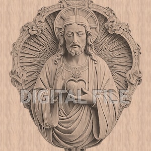Laser Engraving Files, Sacred Heart, Jesus, 3D Illusion, Wood Engraving, Glowforge Laser Ready.