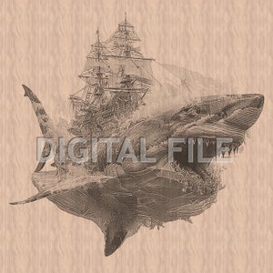 Laser Engraving Files, Shark, Ship, 3D Illusion, Wood Engraving, Glowforge Laser Ready.
