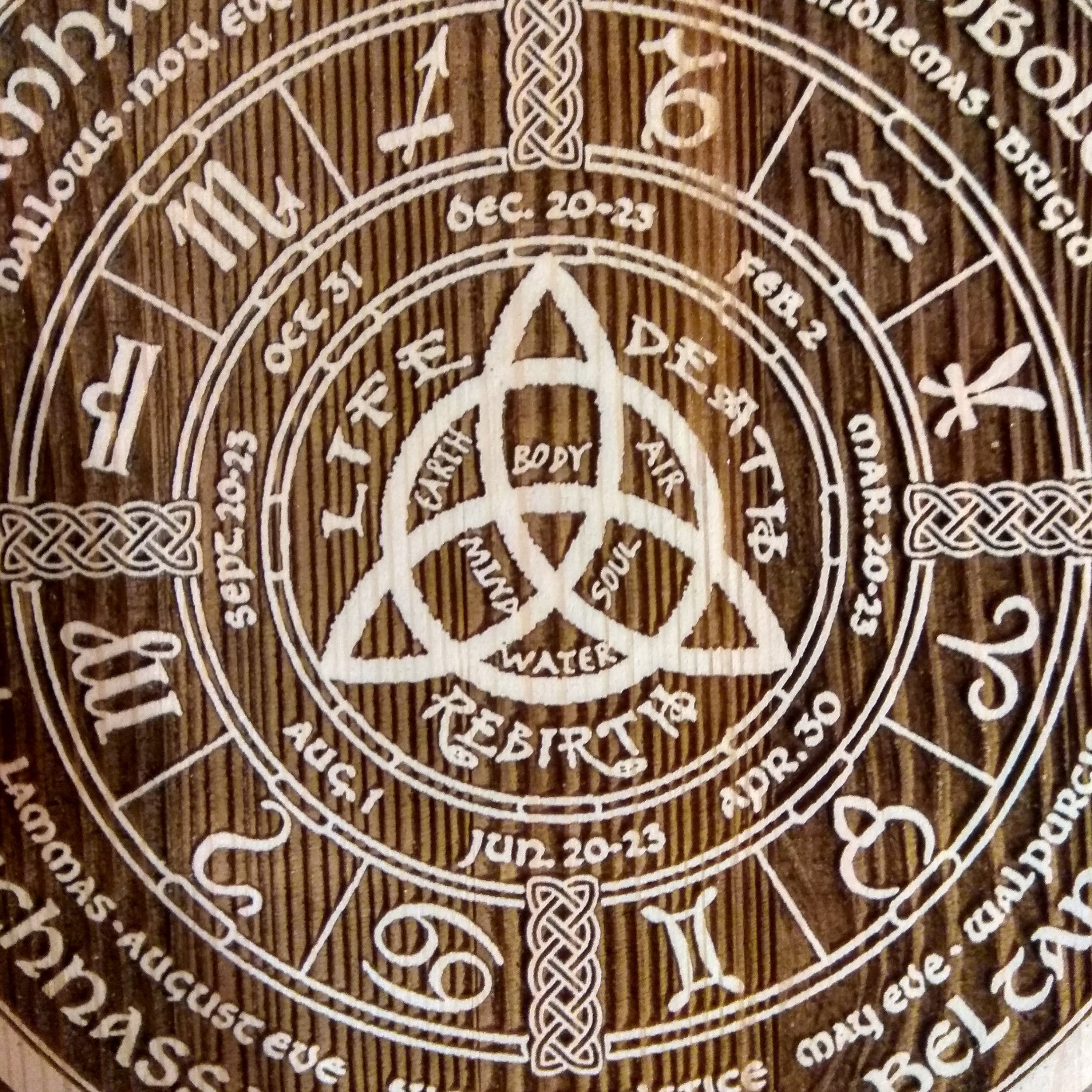 Roue De L'Année En Bois - Calendrier Wicca Païen Vintage, Panneau Arbre De Vie Fait Main