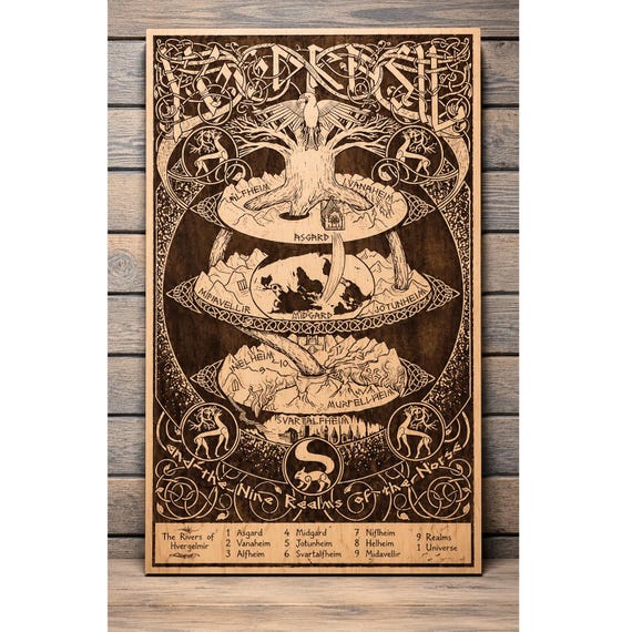 Yggdrasil Wall Art, Norse Mythology Decor, Viking World Tree Wood