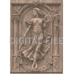 Lasergravurdateien, Lady Justice, 3D-Illusion, Holzgravur, Glowforge, xtool, Laser Ready Files.
