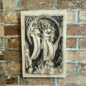 Wood Burning Viking Ship Drakkar, Norse Viking Mythology, Pagan Wall Art.