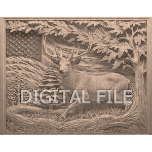Laser Engraving Files, Deer, 3D Illusion, Wood Engraving, Glowforge Laser Ready.
