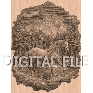 Dateien, Lasergravur, Pferd, 3D Illusion, Holzgravur, Glowforge Laser Ready, xTool-Dateien