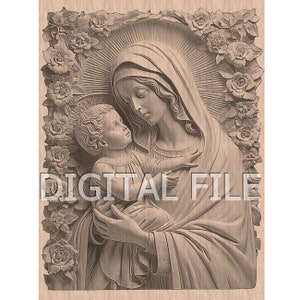 File per incisione laser, Vergine Maria, Illusione 3D, Incisione su legno, Pronto per il laser Glowforge.