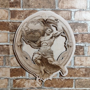 Atlas Greek Mythology God, Laser Engraving Wood Ancient Greek Art.