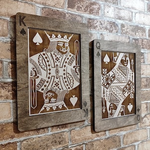 Schoppenkoningin Gaming Room Decor, houten lasergegraveerde speelkaarten, pokerkaarten muurkunst.