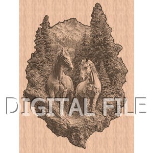 Lasergravur Dateien, Pferde, 3D Illusion, Holzgravur, Glowforge Laser Ready, xTool-Dateien