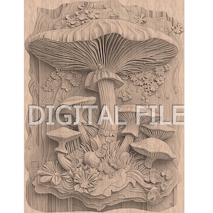 Laser Engraving Files, Mushroom, 3D Illusion, Wood Engraving, Glowforge Laser Ready Files.