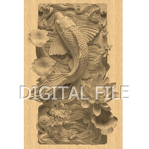Lasergravurdateien, Koi, 3D-Illusion, Holzgravur, Glowforge Laser Ready, xTool-Datei.
