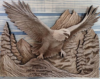 3D Multilayer Wood Bald Eagle Wall Art, Majestic Mountain Wildlife Patriotic Home Decor Sculpture