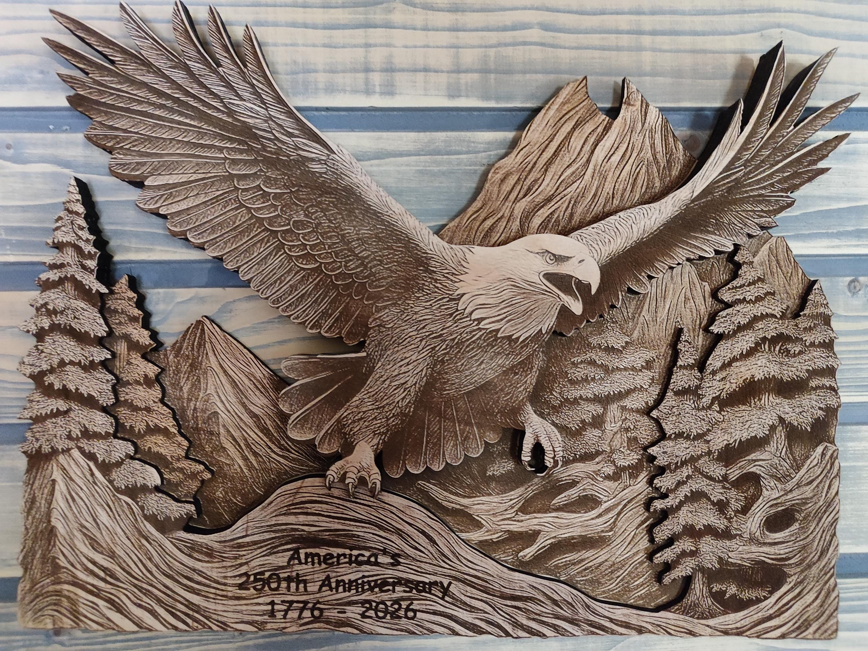 3D Multilayer Wood Bald Eagle Wall Art, Majestic Mountain Wildlife