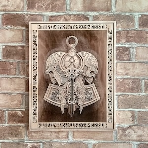 Wood Burning Mjolnir Wall Art, Thor Hammer, Viking Skull Norse Wall Hanging.