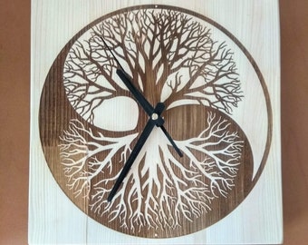 Yin Yang Clock, Wood Yin and Yang Wall Clock, Yin-Yang Tree of life, Wooden Clock Wall Clock Feng Shui Decor Spiritual Decor Boho Decoration