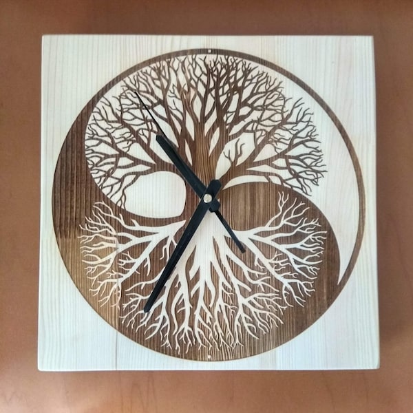 Yin Yang Clock, Wood Yin and Yang Wall Clock, Yin-Yang Tree of life, Wooden Clock Wall Clock Feng Shui Decor Spiritual Decor Boho Decoration