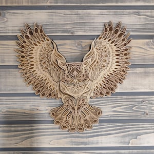 Owl Wood Wall Hanging, 3D Owl Wall Decor, Owl Gift, Multilayer Mandala Wildlife, Owl Mandala