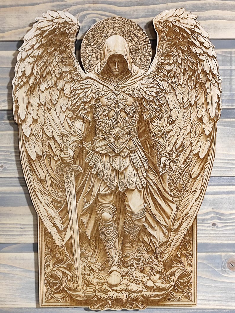 Archangel Michael | Laser Engraved Wood Wall Art | Modern Christian ...