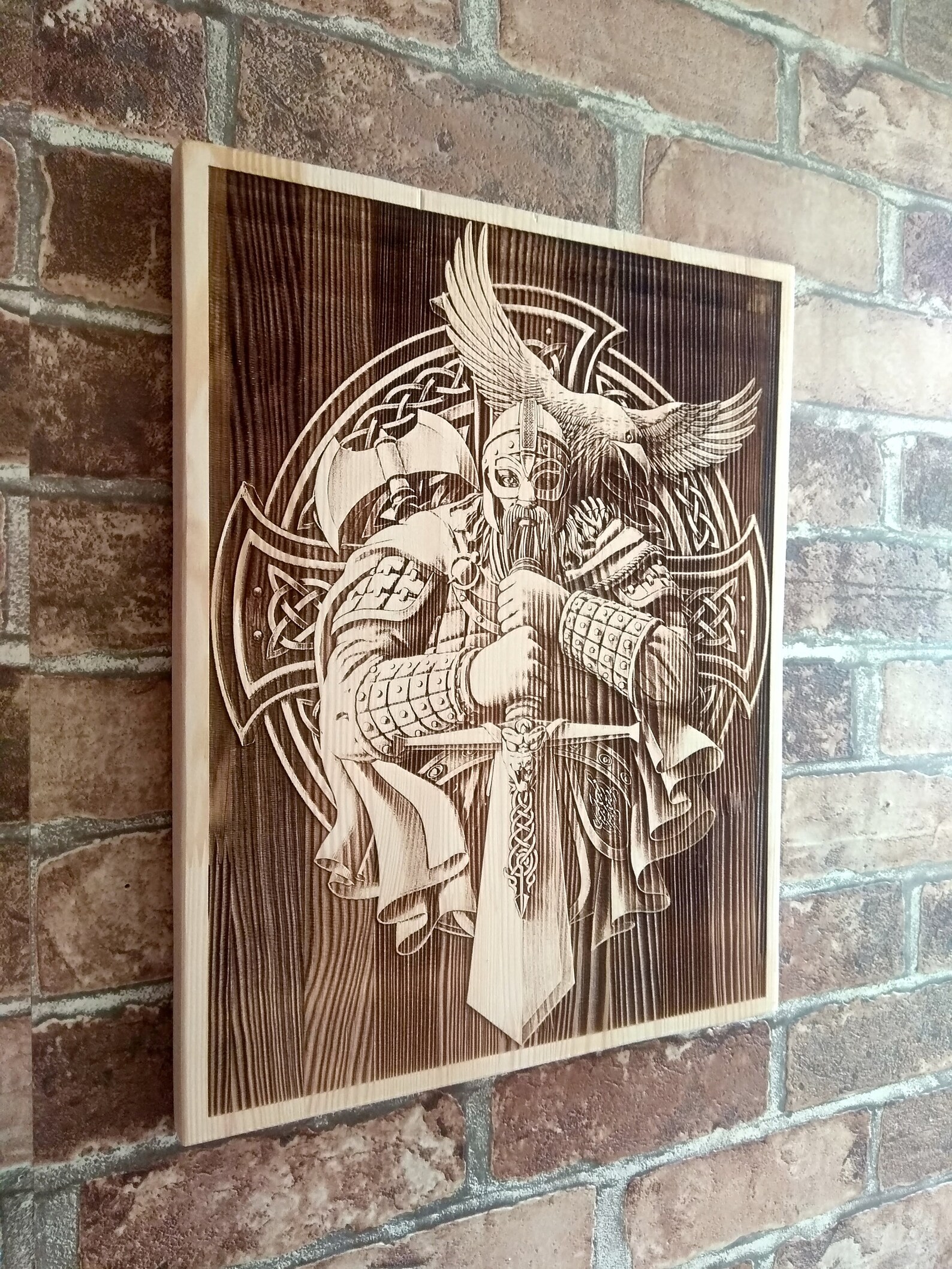 Wood Burning Viking Warrior Wall Art Norse Mythology Laser Etsy