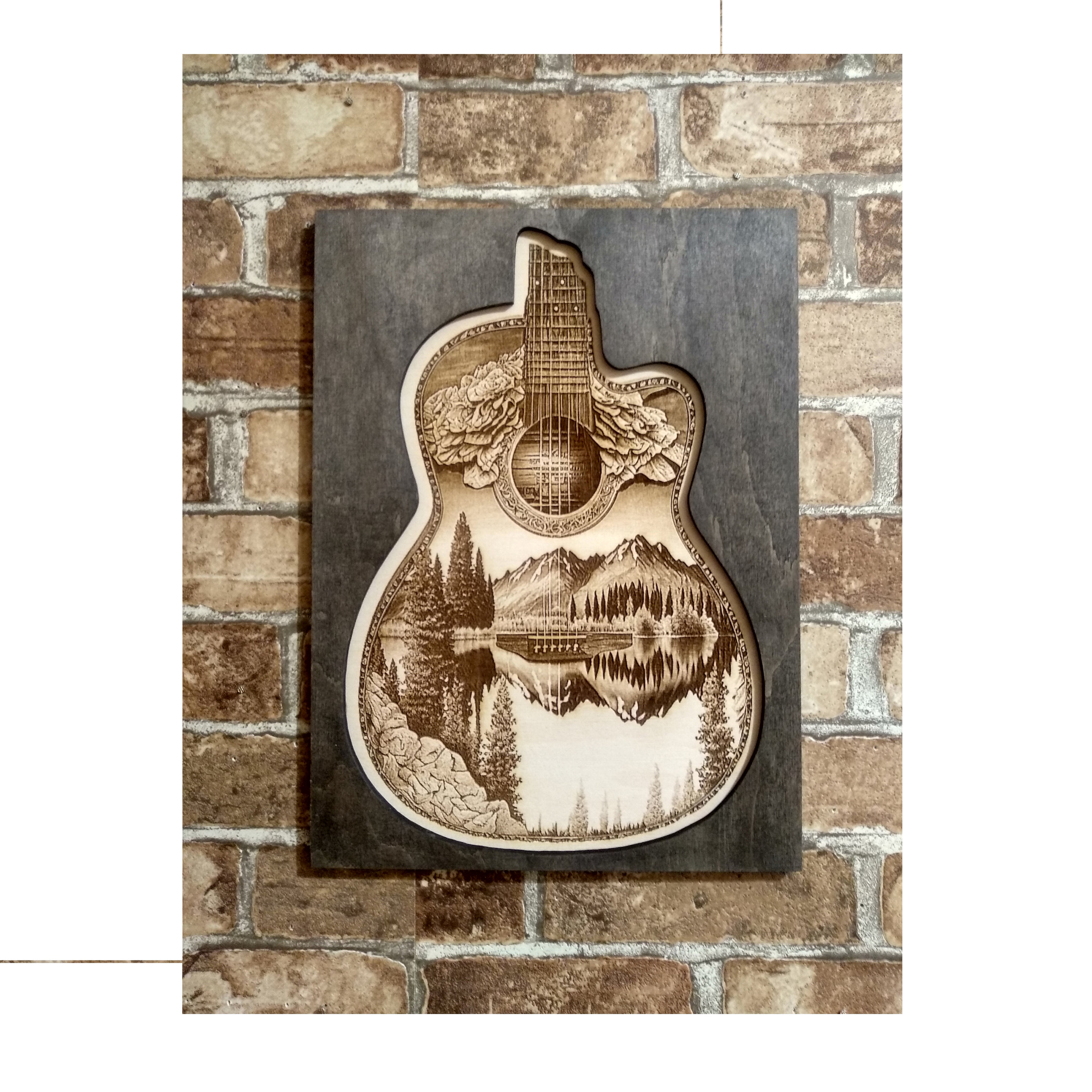 Acoustic Guitar, 3D Illusion Laser Engraving Wall Art, Lakehouse