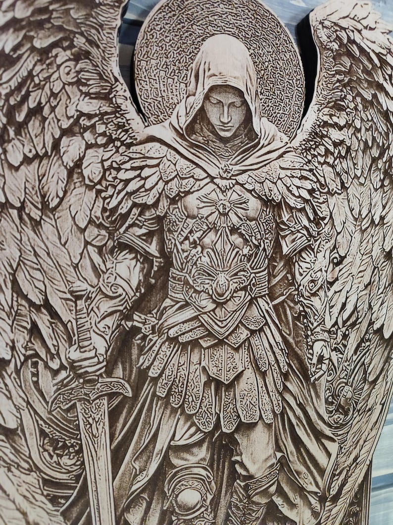 Archangel Michael | Laser Engraved Wood Wall Art | Modern Christian ...