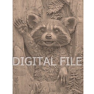 Lasergravur Dateien, Waschbär, 3D Illusion, Holzgravur, Glowforge Laser Ready, xTool-Dateien.
