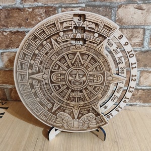 Aztec Calendar Engraved Pattern Laser Engraved Aztec Calendar: Perpetual Wood Desk or Wall Decor - Etsy