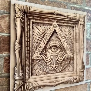 Oeil de la Providence, oeil qui voit tout, oeuvre d'art murale illusion 3D gravée au laser.