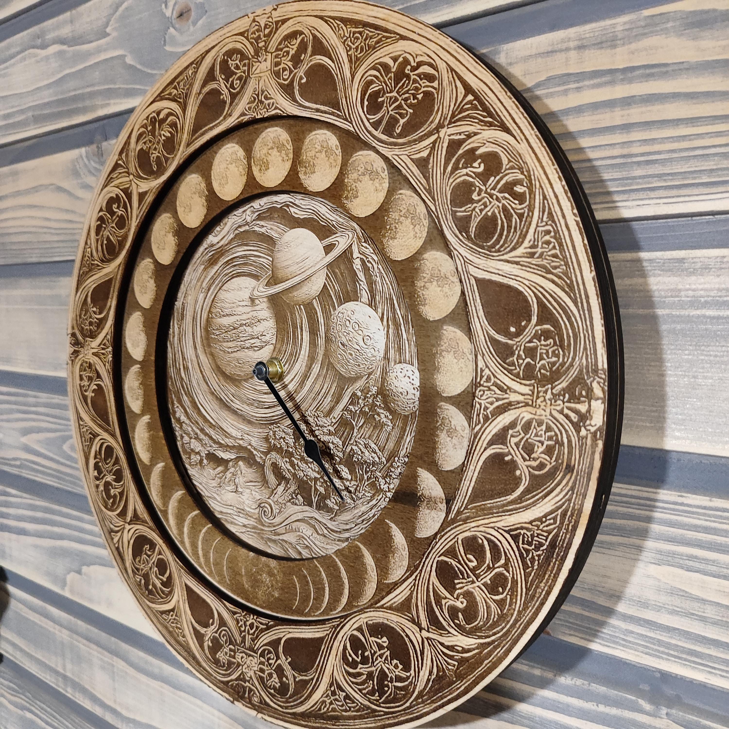 Wooden Moon Phase Wall Clock: Laser Engraved Lunar Art - Etsy
